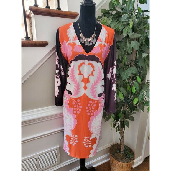 Multicolor Women's Polyester V-Neck Long Sleeve Knee Length Dress Size Medium - Picture 1 of 9